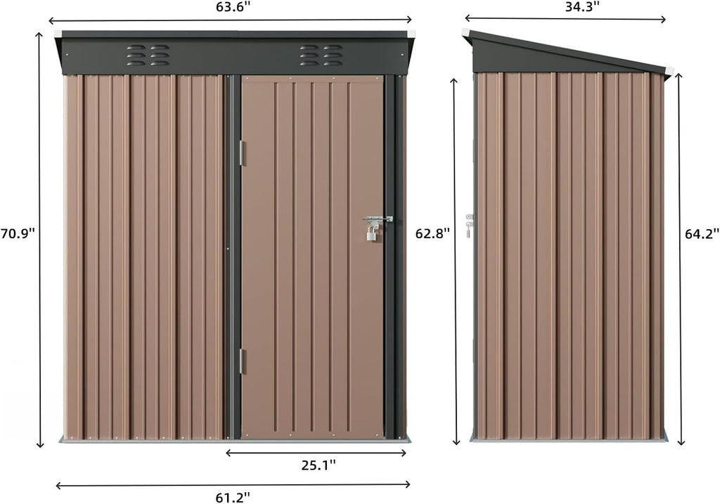Bealife Outdoor Storage Shed Clearance, Metal Outdoor Storage Cabinet, Waterproof Tool Shed, Lockable Backyard Sheds for Garden, Patio and Lawn (Brown, 5' x 3')