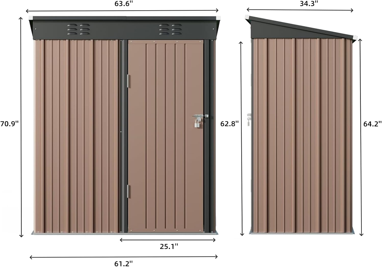 Bealife Outdoor Storage Shed Clearance, Metal Outdoor Storage Cabinet, Waterproof Tool Shed, Lockable Backyard Sheds for Garden, Patio and Lawn (Brown, 5' x 3')