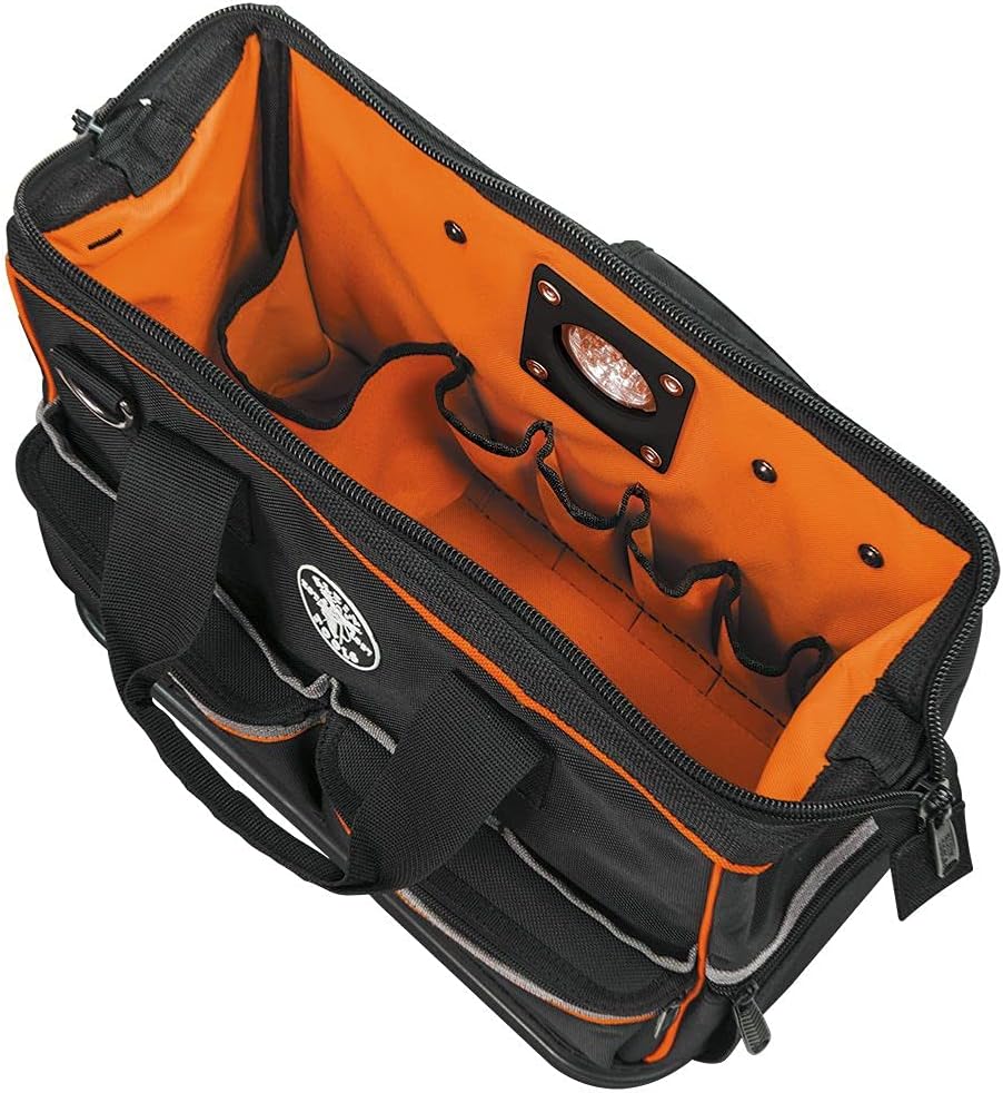 Klein Tools 55431 Tool Bag with Molded Bottom, Padded Shoulder Strap and Lighted Tool Storage with 31 Pockets