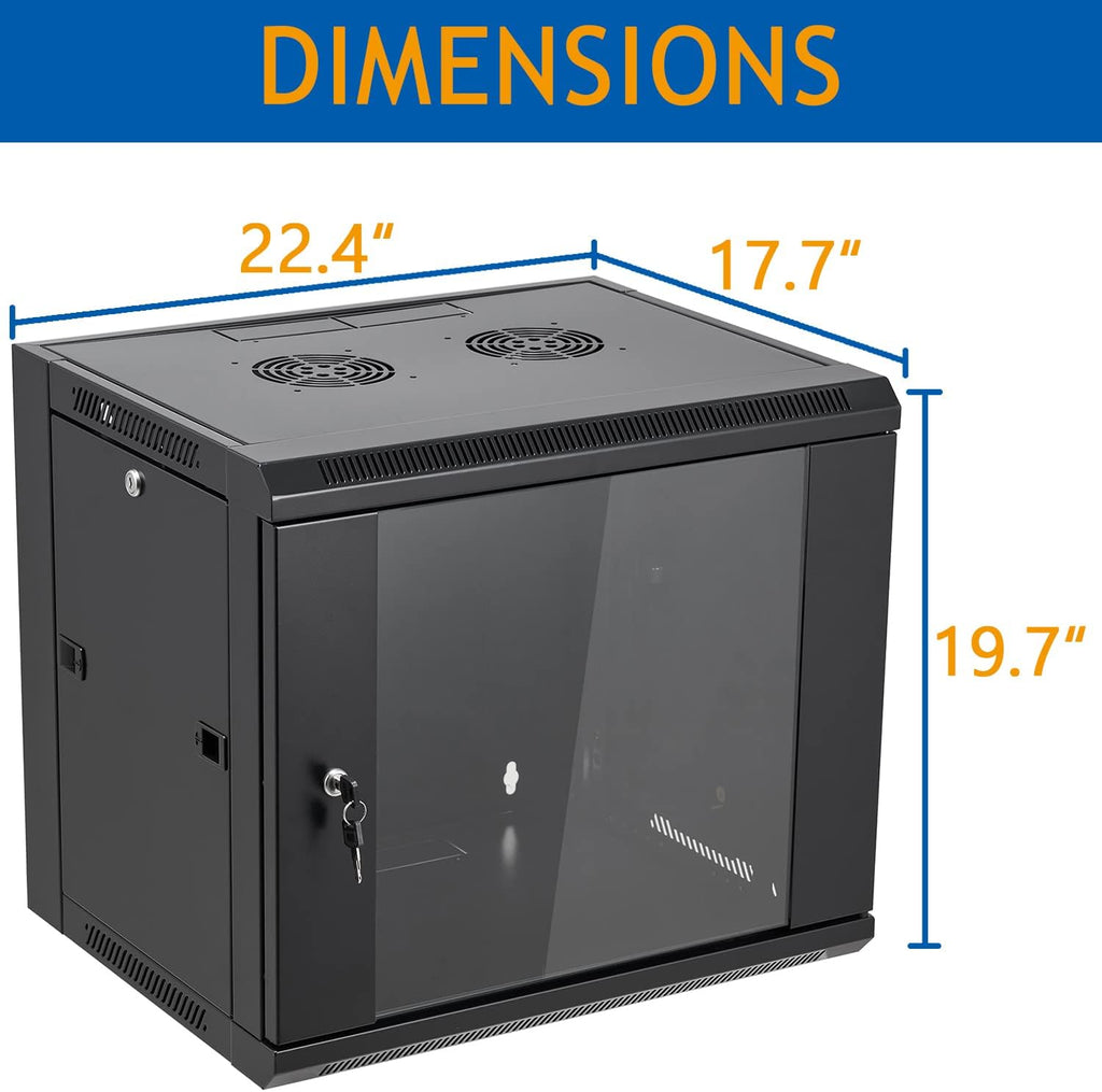 9U Wall Mount Server Cabinet Network Rack Enclosure Locking Glass Door