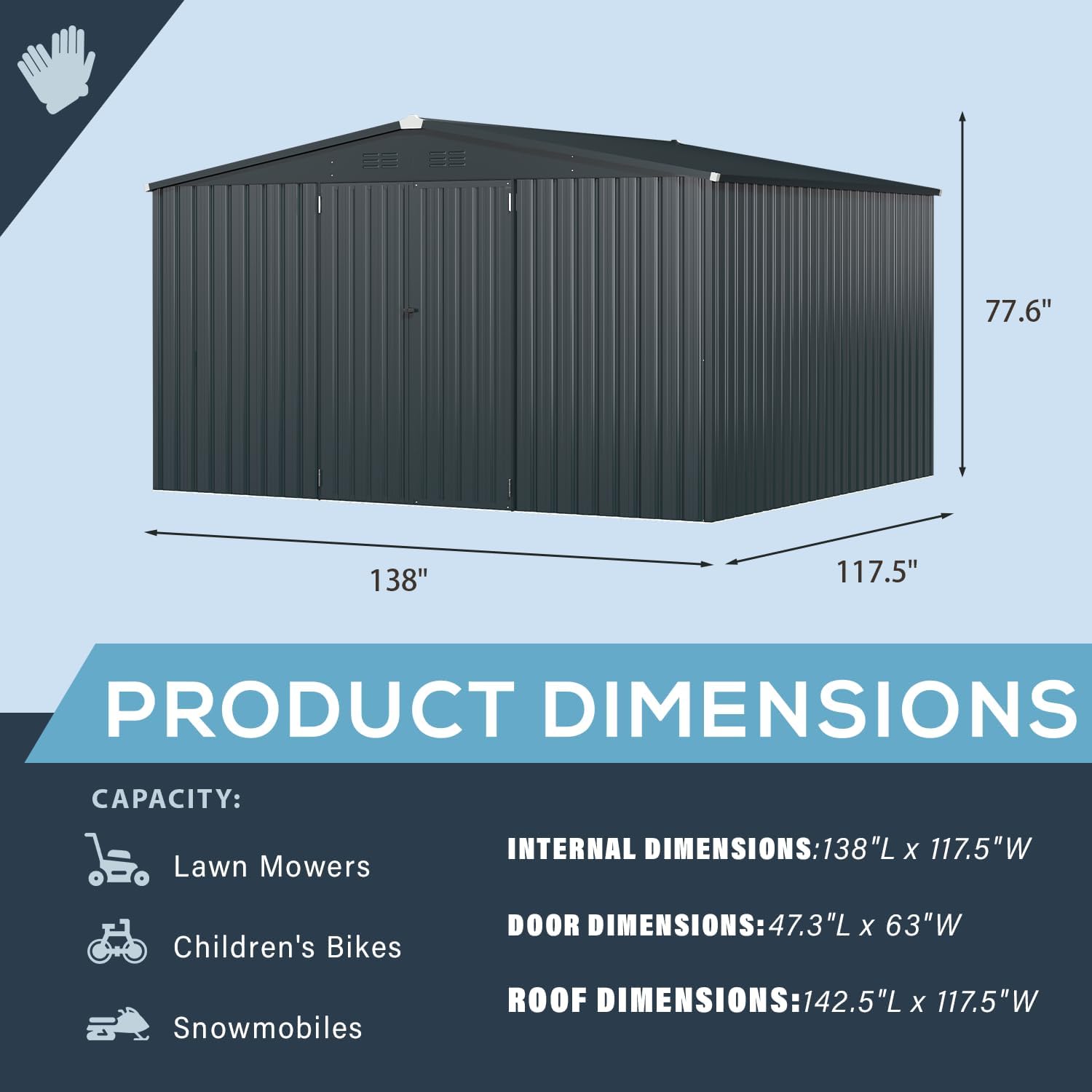 U-MAX 12x10 Storage Shed, Large Metal Outdoor Garden Sheds & Outdoor Storage Clearance, 10x12 Tool Shed Outdoor Storage Lockable for Backyard Outside Use in Dark Grey