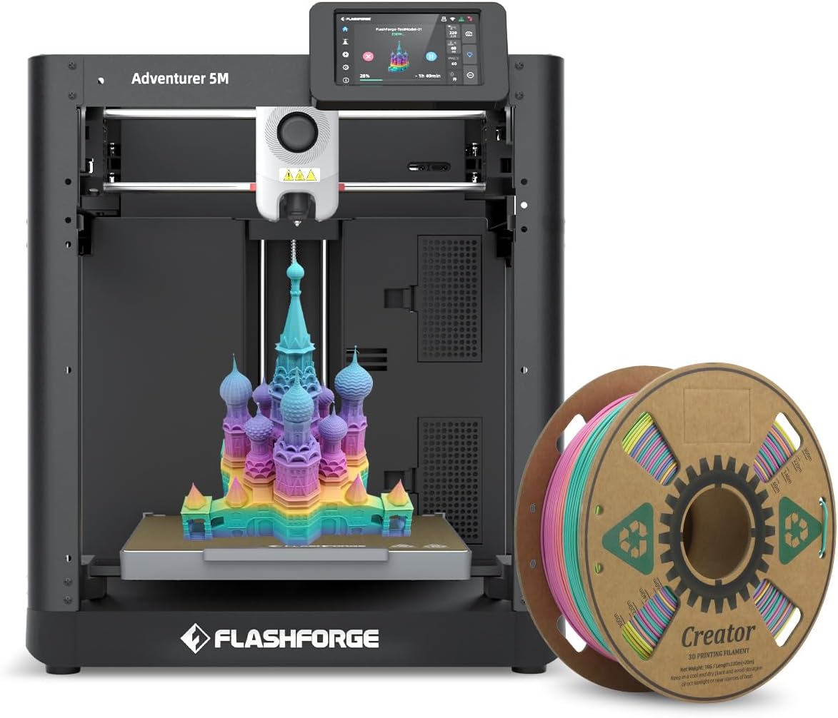 Flashforge Adventurer 5M 3D Printer with Extra 1KG HS PLA Rainbow Candy Filament