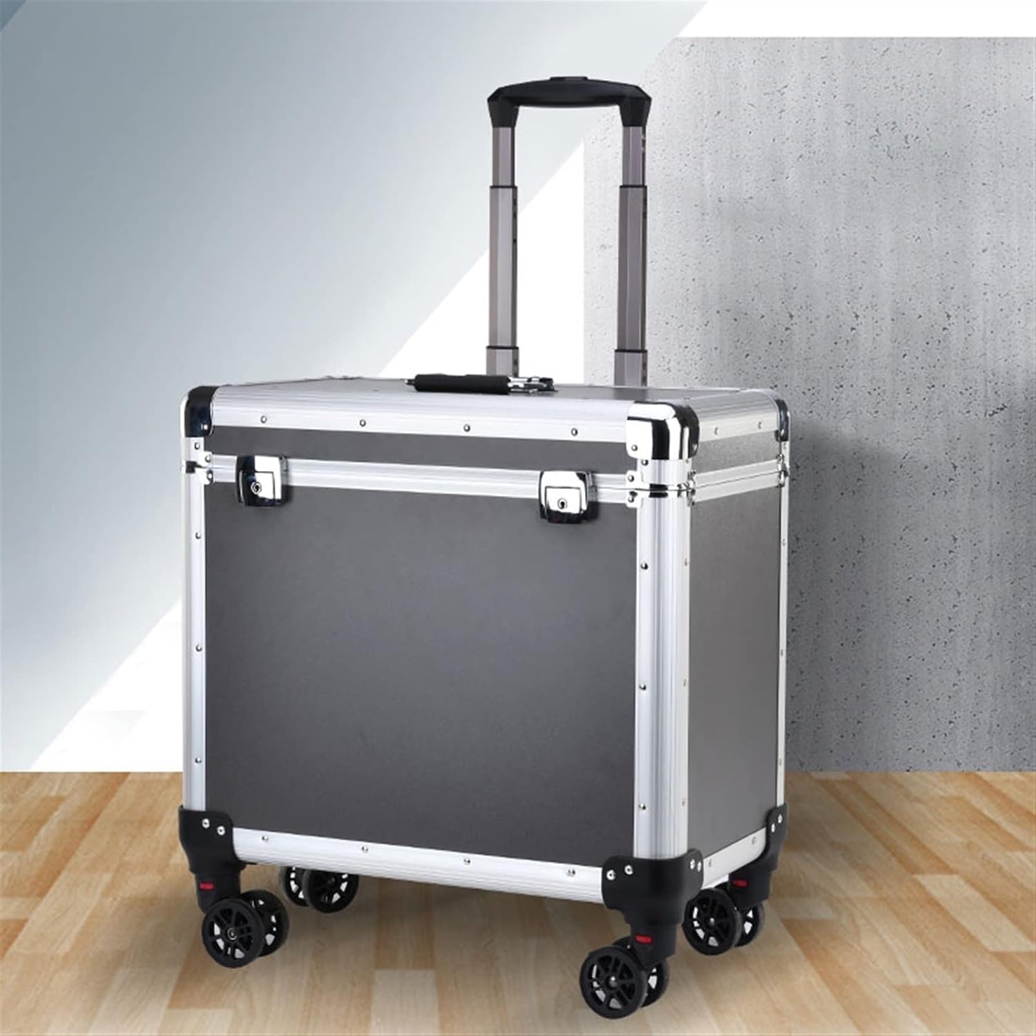 Portable Tool Box Large Capacity Toolbox Multi-Function Storage Toolbox with Wheel and Lock Aluminum Alloy Toolbox with Telescopic Handle Small Parts Box (Size : Small)