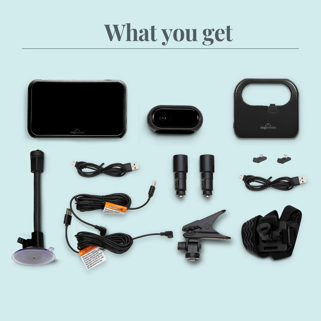 Tiny Traveler Baby Monitor - Tiny Wireless Basic Kit (TT002PBB) with Power Bank - Wireless Baby Car Monitor Camera, 8 Hours Power Bank, Night Vision, Video Record & Share, 5' Touchscreen LCD - Black