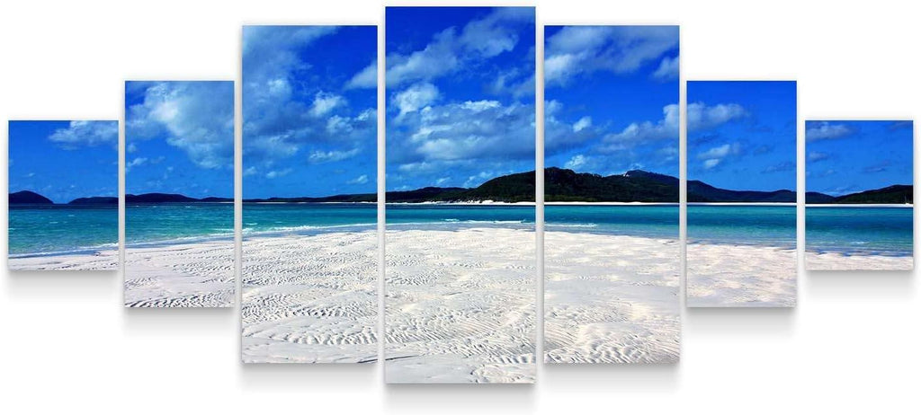 Startonight Large Canvas Wall Art Beach - Island in the Clear Blue Ocean - Huge Framed Modern Set of 7 Panels 40' x 95'