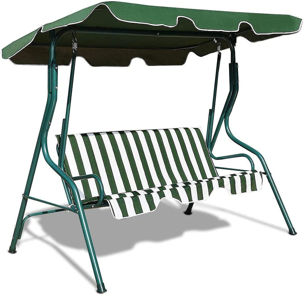 3-Seater Canopy Swing Chair, Waterproof Outdoor Swing Cushioned Seat with Adjustable & Removable Canopy, Steel Frame Polyester Fabric Oxford Cloth Patio Hammock Cover Top (Green)