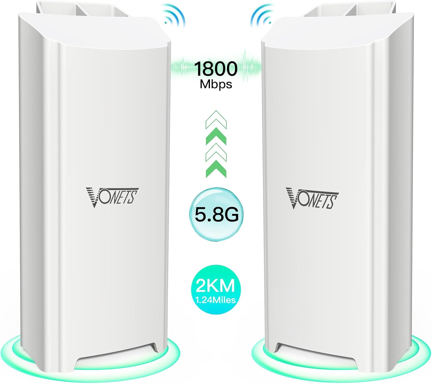 Vonets 1800Mbps Point-to-Point Wireless Bridge, 2KM Range, 5.8G WiFi Extender, Dual Gigabit Ports, PoE or DC Powered, IP65 Weatherproof, Outdoor, Building (2)