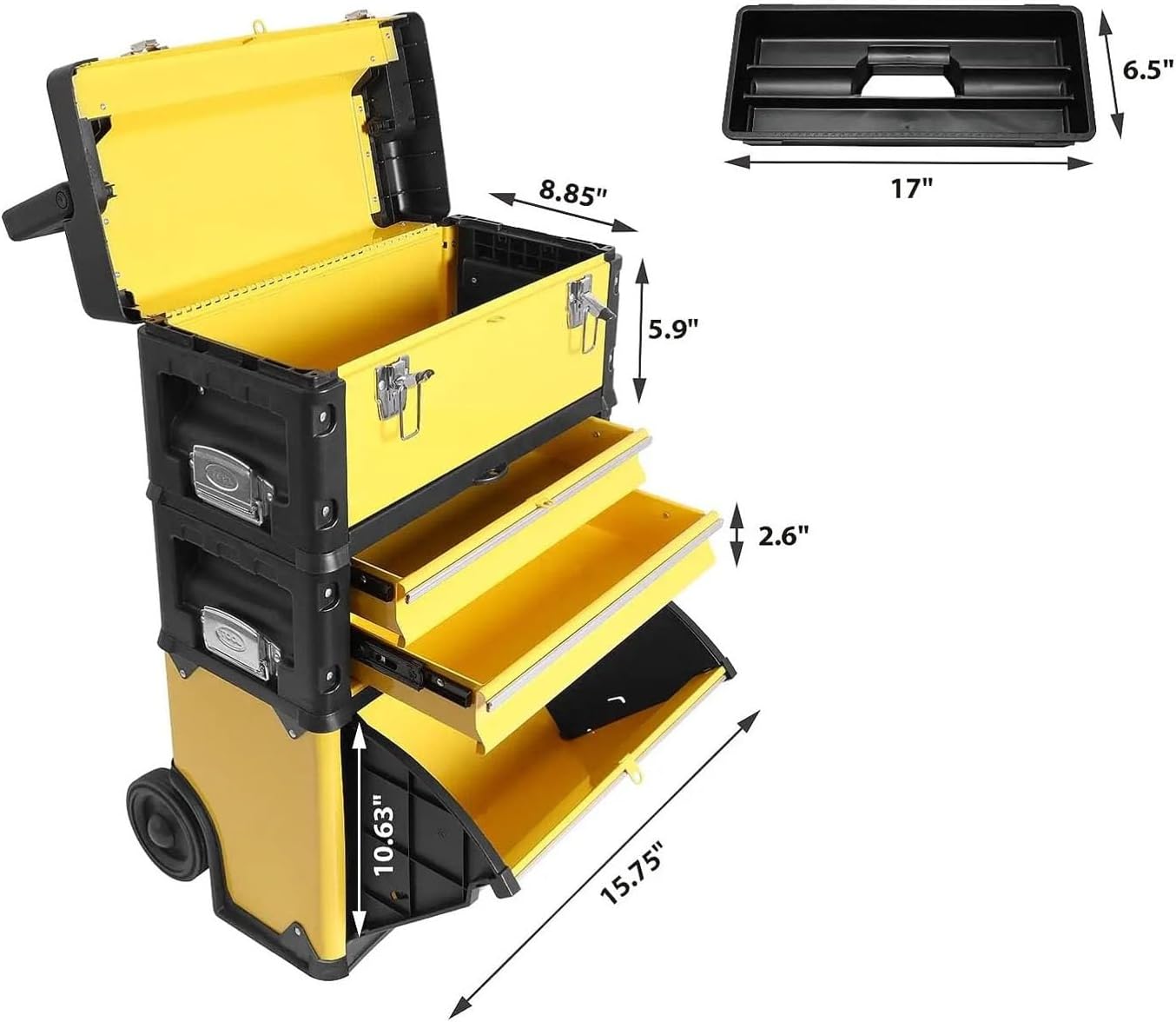 Multifunctional Stackable Portable Metal Tool Box Organizer with Wheels and 2 Drawers, Rolling Upright Trolley Tool Chest for Garage(Red)