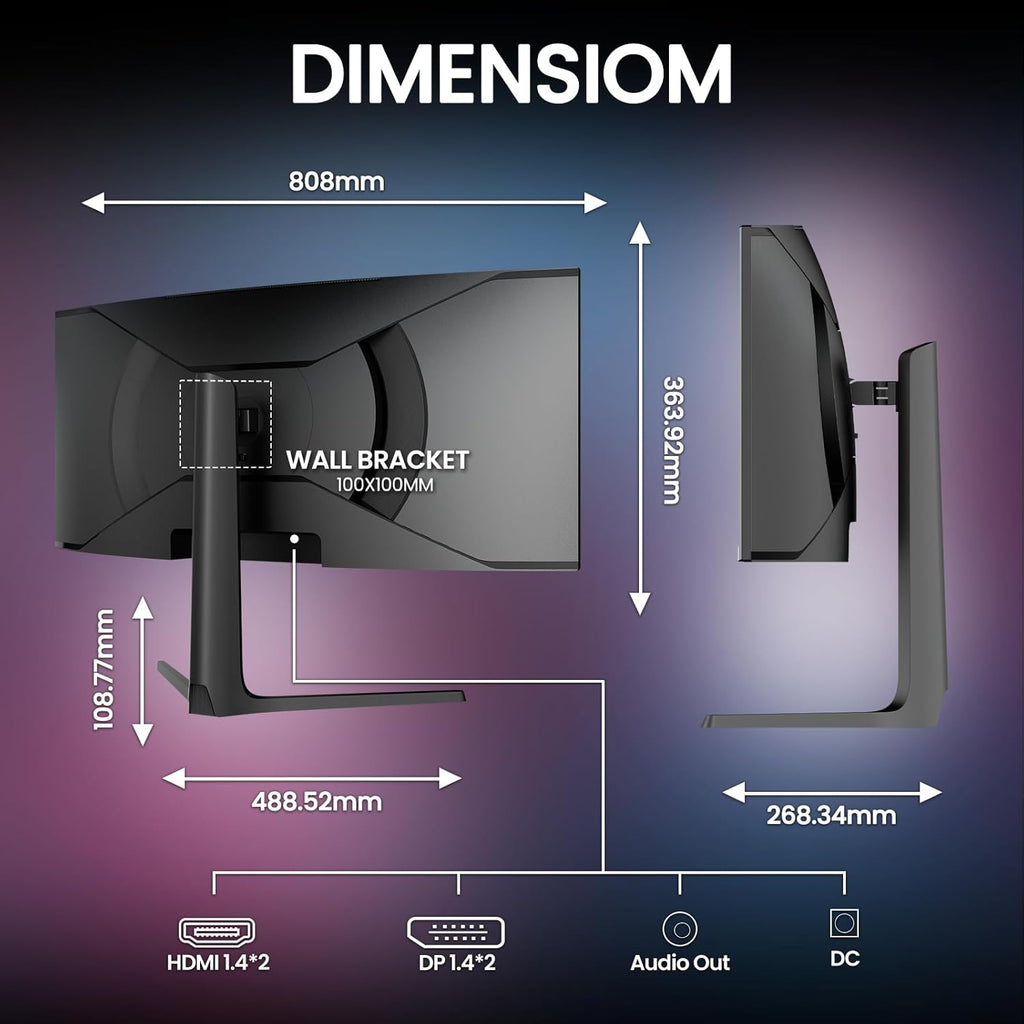 CRUA 34' Curved Gaming Monitor, IPS WQHD(3440x1440P) 120Hz 1900R 21:9 UltraWide PC Display, 130% sRGB, AMD FreeSync, Blue Light Filter, HDMI/DP Ports, Wall Mountable Installs– Black