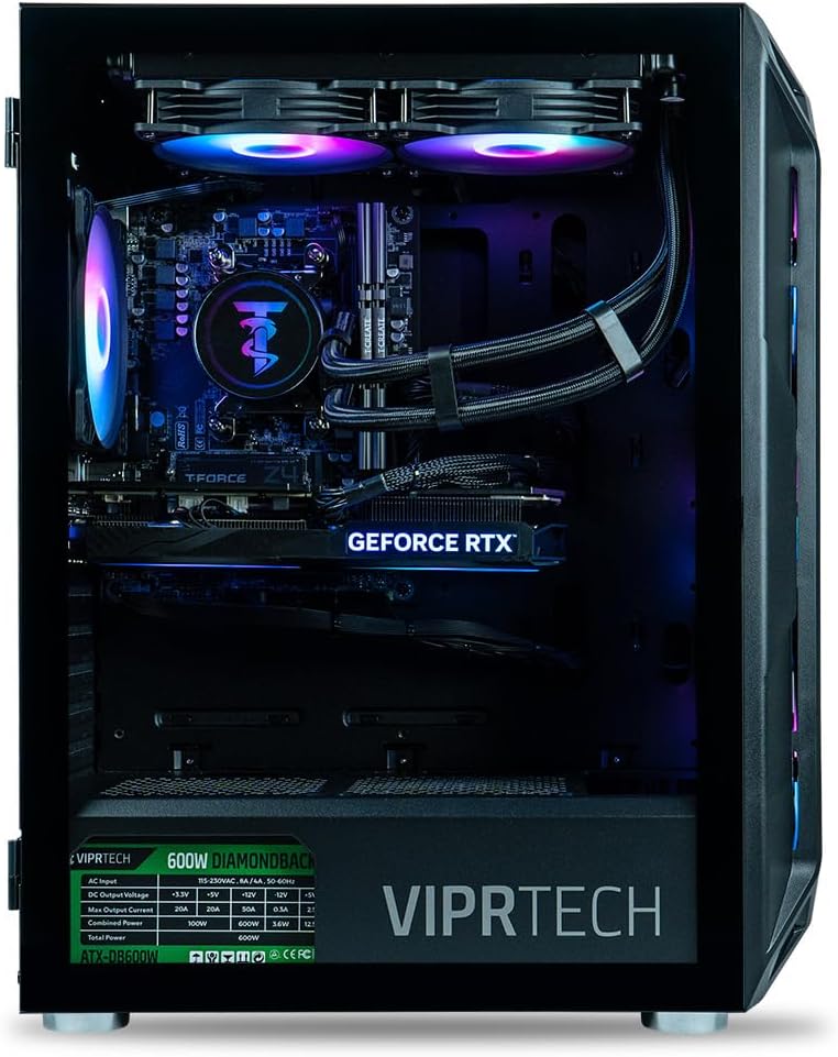 ViprTech Ghost 4.0 Liquid-Cooled PC - AMD Ryzen 7 (4.4Ghz Turbo), RTX 5060 Ti, 32GB DDR4, 1TB SSD, VR-Ready, Streaming, Gold PSU, WiFi Bluetooth, Gaming Desktop Computer Prebuilt, Black