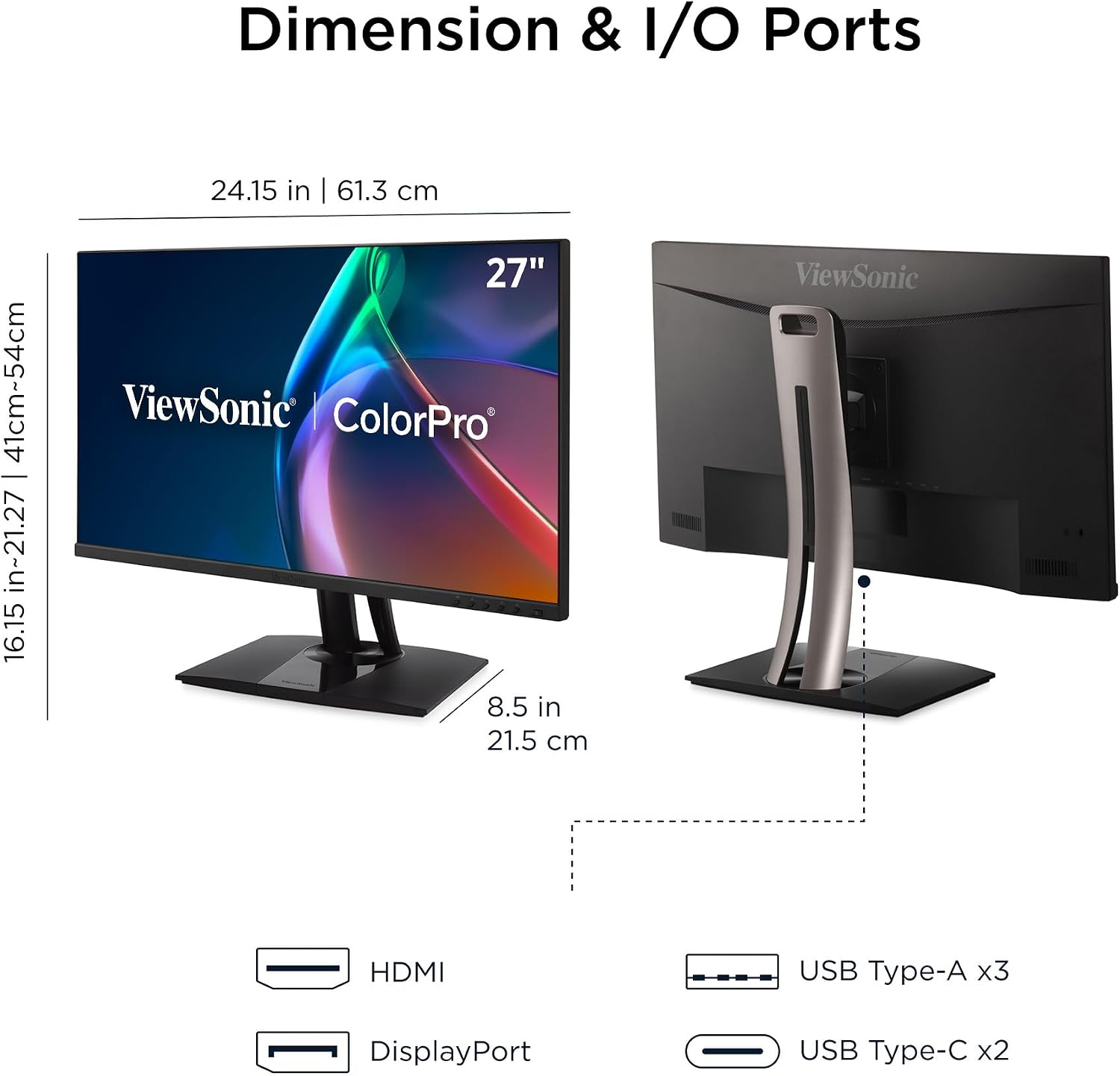 ViewSonic VP2756A-2K 27 Inch 1440p ColorPro Monitor, IPS Display with 100% sRGB and Pantone Validated for Professional Photo Editing, Advanced Ergonomics, 90W USB-C, HDMI, and DisplayPort Inputs