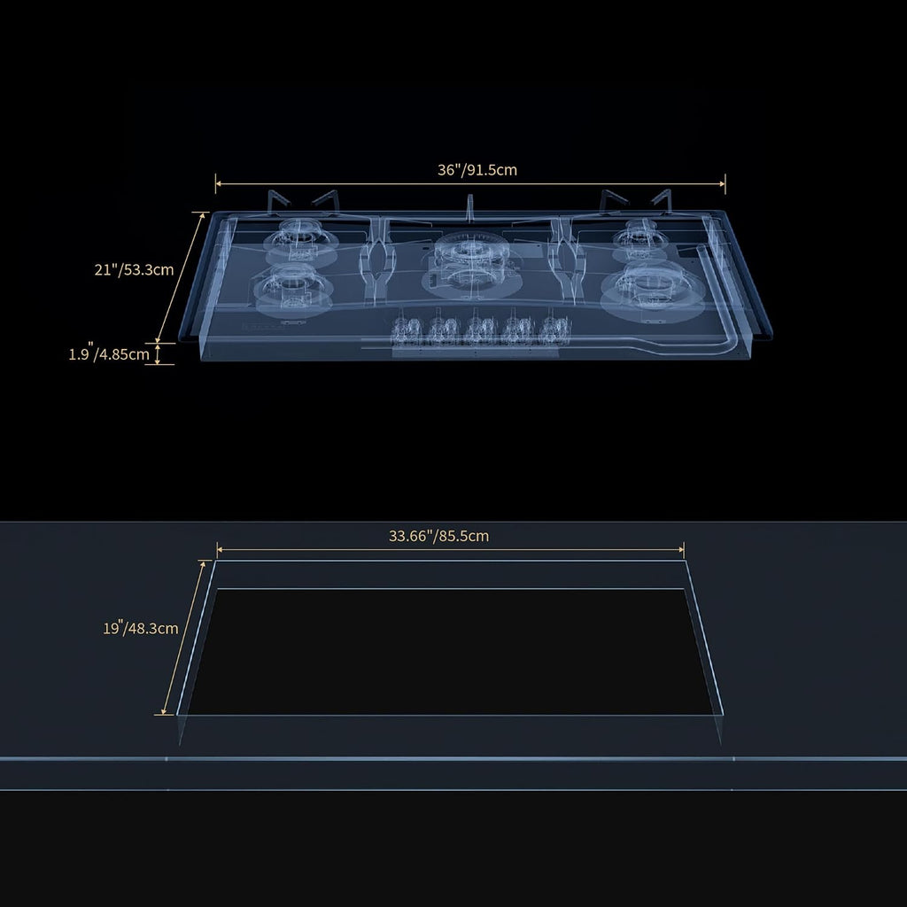 Empava 36 Inch Gas Cooktop with 5 Sealed SABAF Burners, Stainless Steel Built-in Stove Top, Auto Electric Pulse Ignition, Flame Failure Protection, LPG/NG Convertible