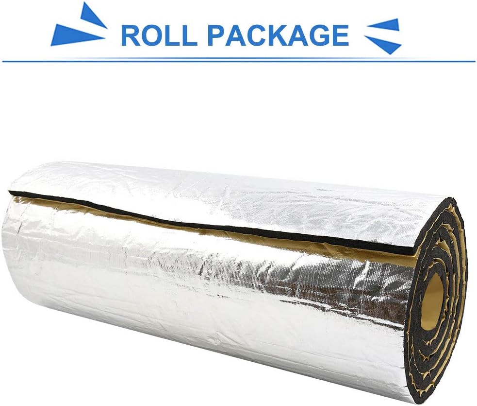 uxcell 394mil/10mm 64.5sqft Sound Deadening Heat Deadener Insulation Mat Intensive Alumium Foil Acoustic Barrier Self-Adhesive 236'x39' / 600cmx100cm