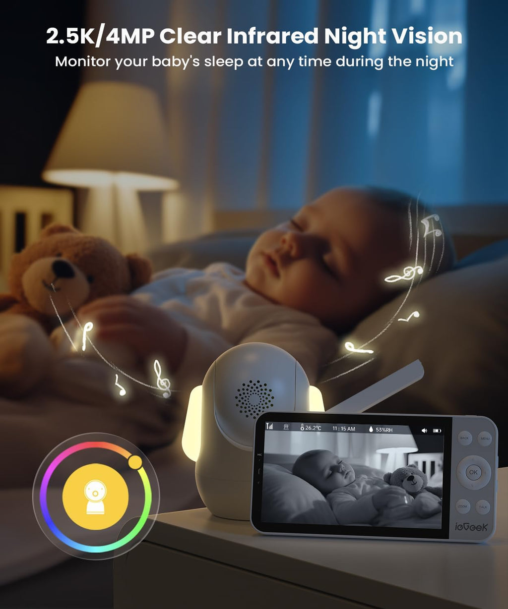 ieGeek 5.5'' Split-Screen Baby Monitor,2.5K UHD Baby Monitor with 2 Cameras and Audio,Night Light,Prone Sleeping&Cry Detection,Two-Way Talk,Night Vision,2.4G&5Ghz WiFi App Control,4000mAh Battery