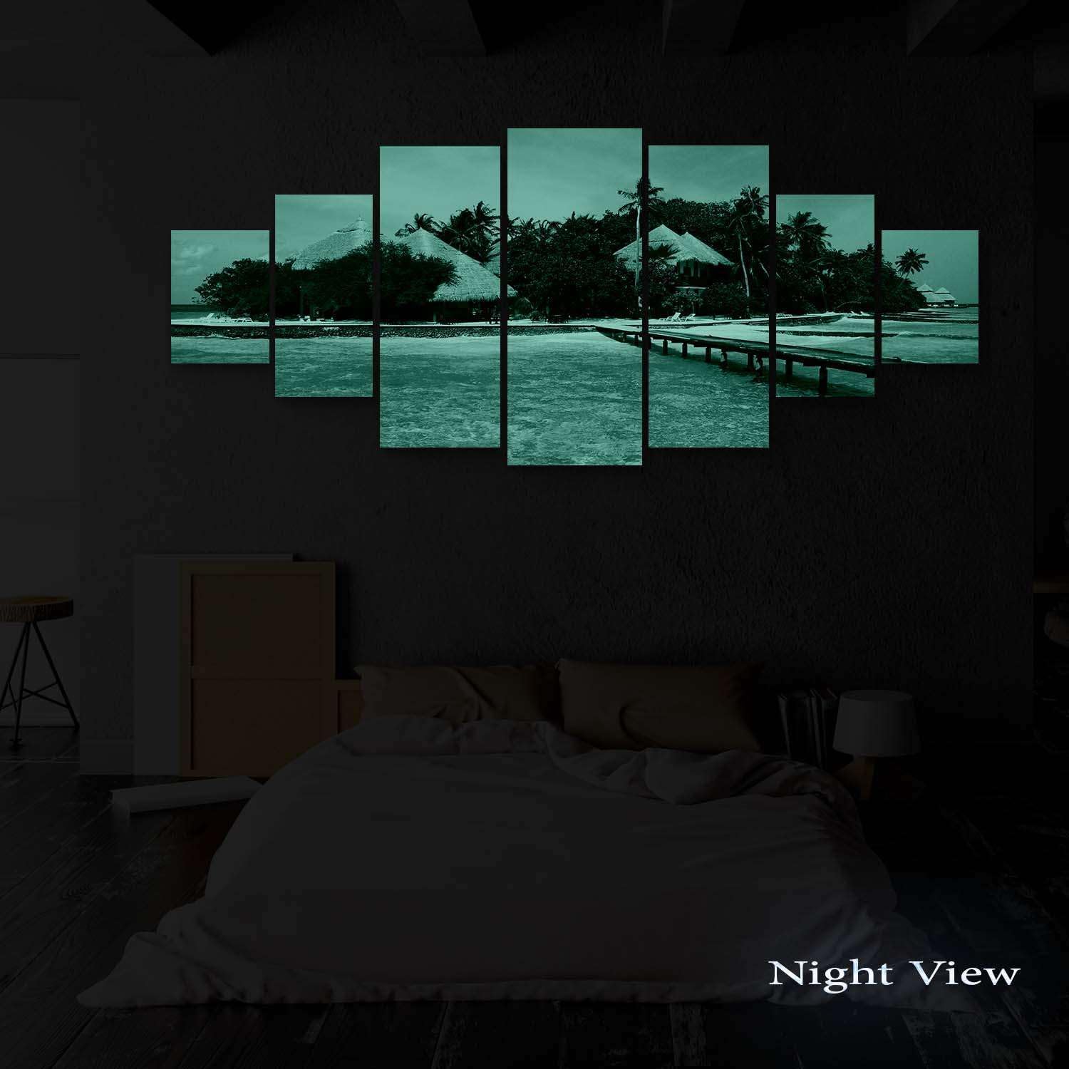 Startonight Large Canvas Wall Art Beach - On the Deck to the Rocky Island - Huge Framed Modern Set of 7 Panels 40' x 95'