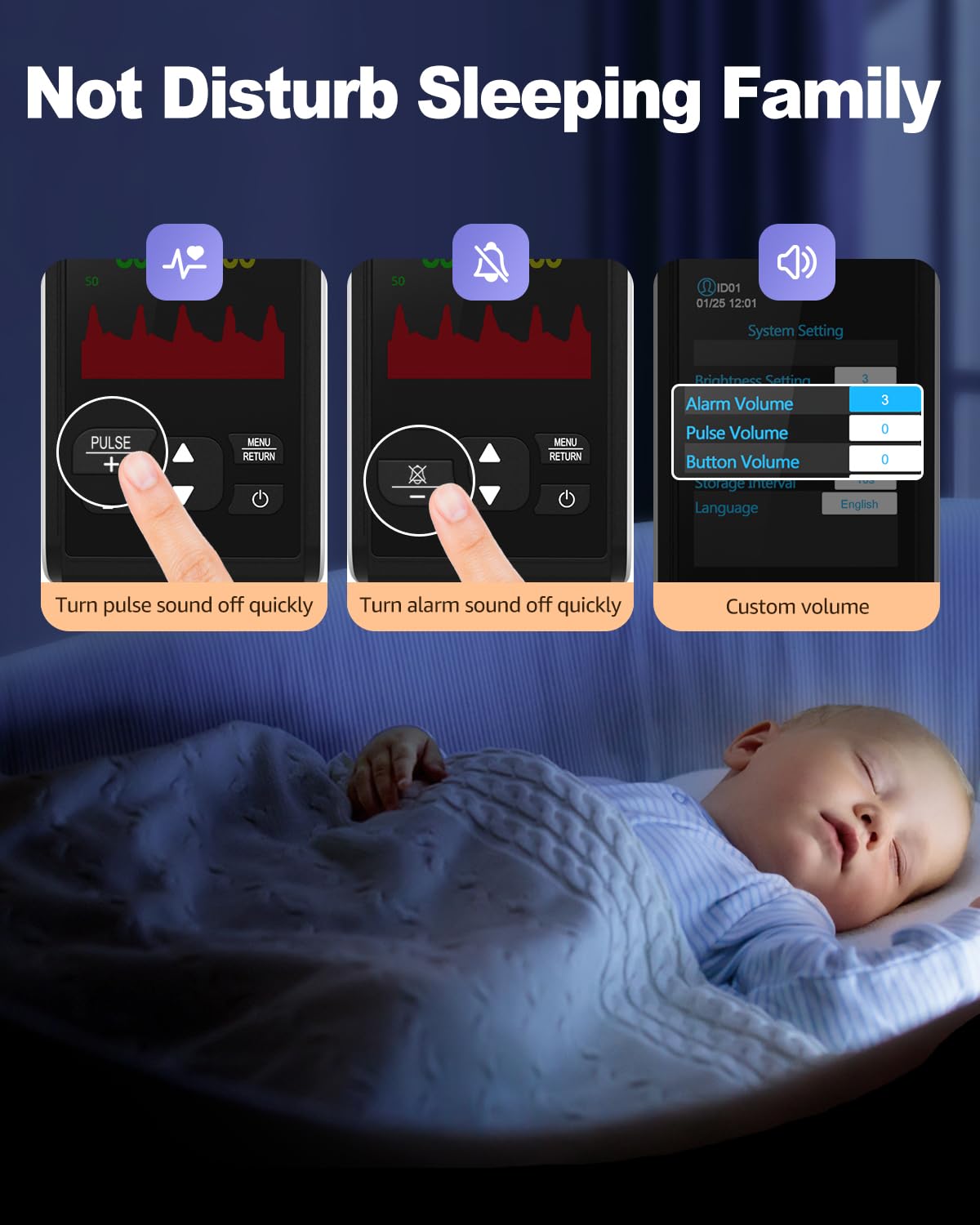 Pulse Oximeter Fingertip Infant Pulse Oximeter Overnight for Kids Handheld Blood Oxygen Saturation Monitor for SpO2 and Pulse Rate Continuous Infant Monitoring Baby Oxygen Monitor & Adult Finger Spot