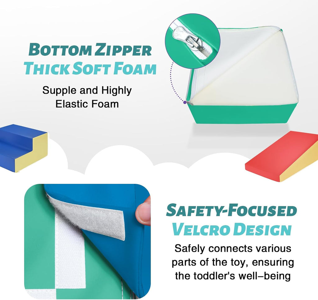 TODIBY 6-Piece Soft PU Leather Toddlers Climbing Toys, Indoor Climb and Crawl Activity Play Set, Foam Play Gym Climbing Structures for Toddlers 3, Baby Foam Blocks for Toddler