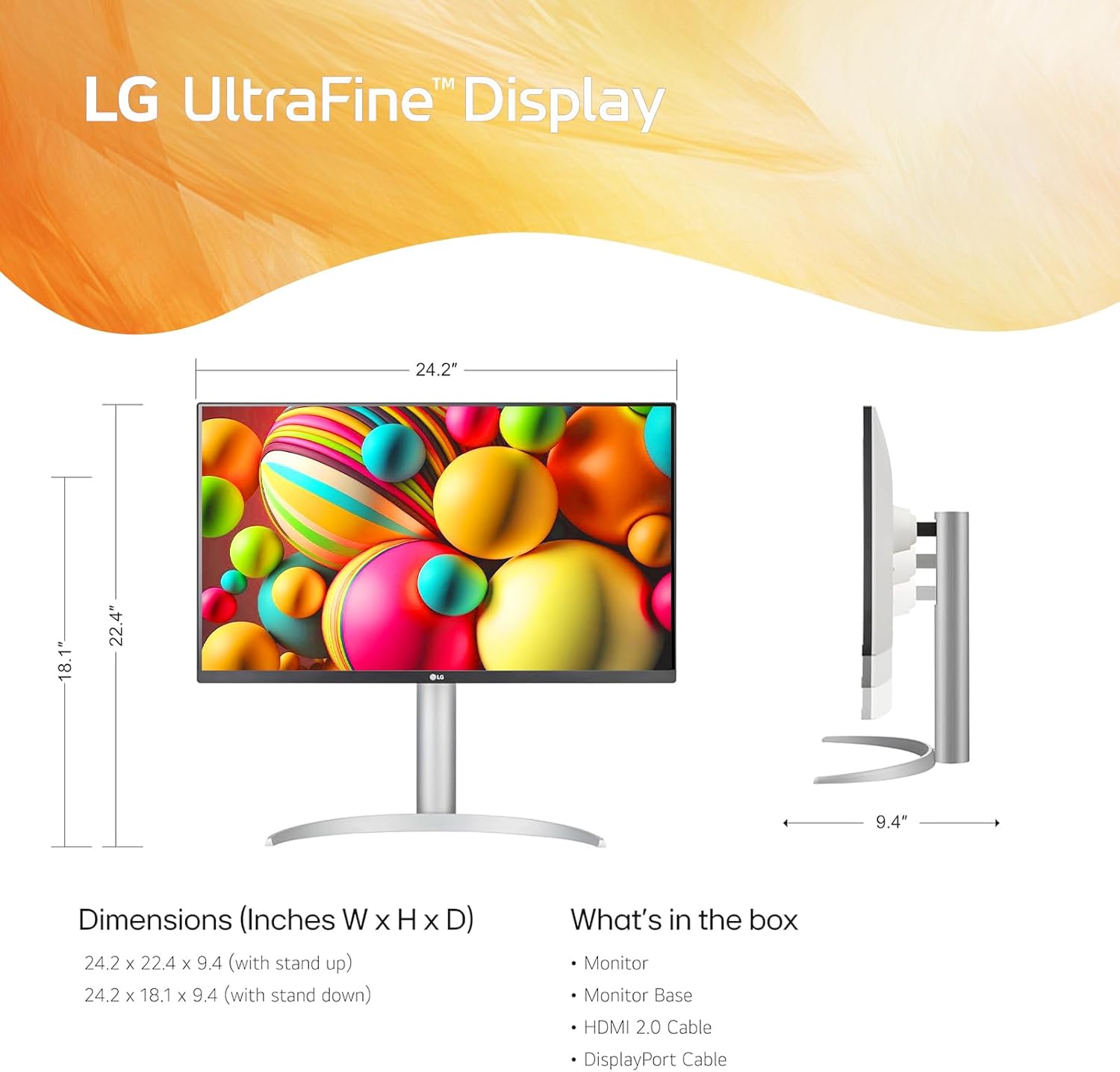 LG 27 inch Ultrafine 4K UHD (3840 x 2160) IPS Computer Monitor, VESA DisplayHDR™ 400, 5ms, Dynamic Action Sync, Reader Mode, Flicker Safe, HDMI, DisplayPort, Tilt/Height/Pivot Adjustable, White