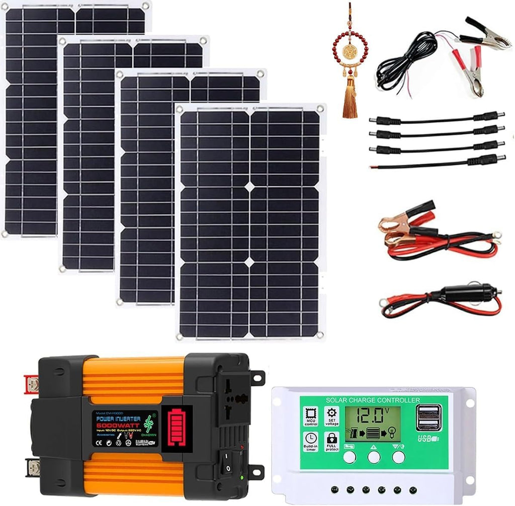 Solar Panel Kit, Complete 4000W/6000W Solar Inverter System Kit, 12V50A Solar Charge Controller with LED Power Display and 2 USB Ports ，100W Waterproof Folding Solar Panel,1× Hanging Ornament(6000w)