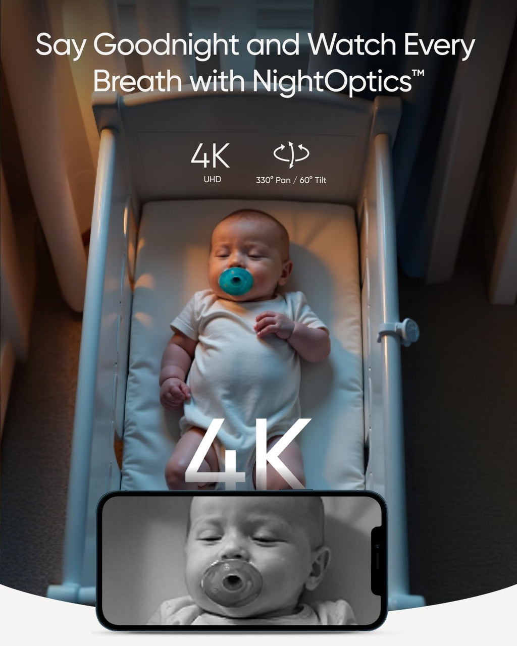 eufy Baby Monitor E21 Add-On Camera, 4K UHD Resolution, 330° Pan and 60° Tilt, 8× Zoom, Night Vision, 5000mAh Built-in Battery, ANR (Renewed)