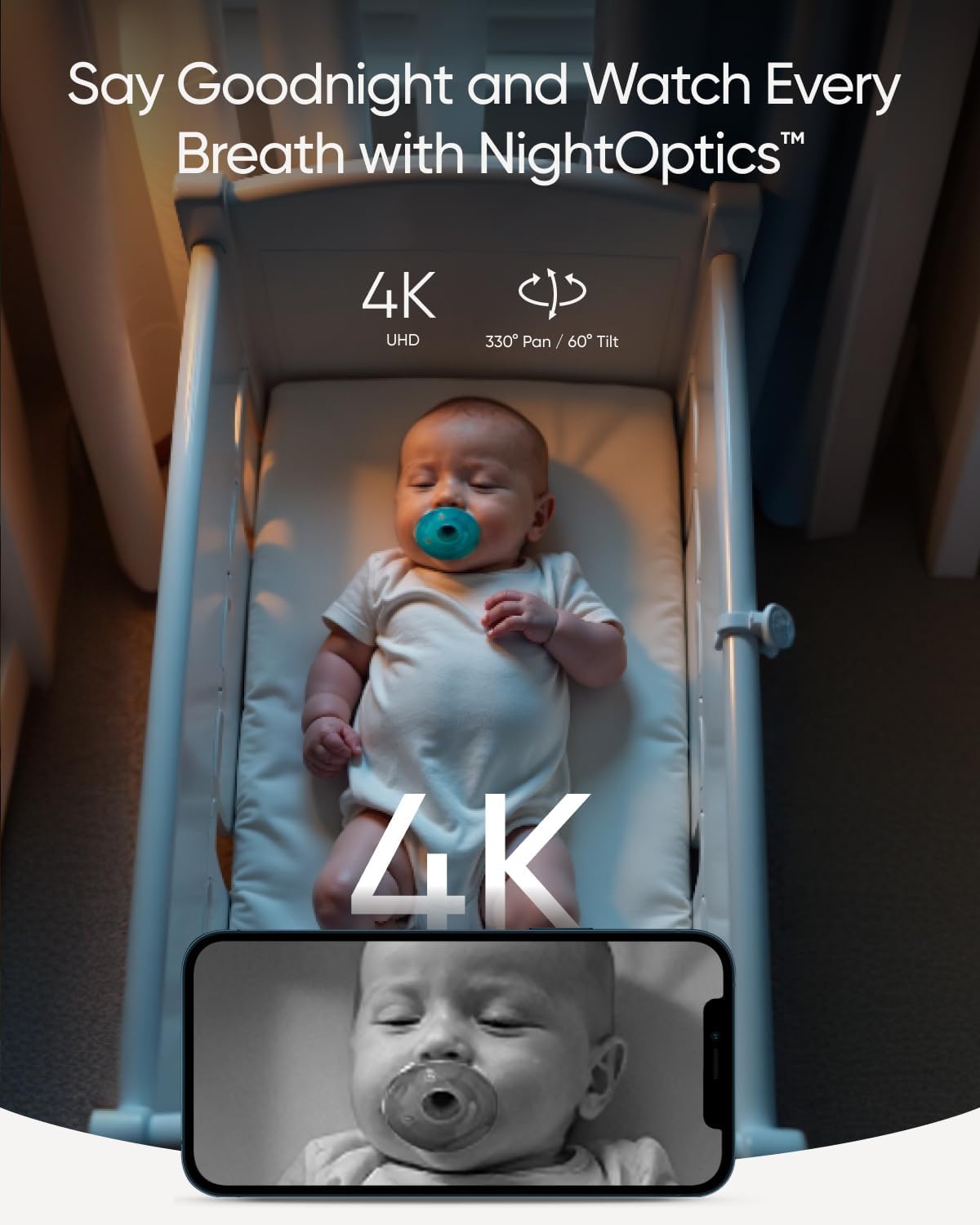 eufy Baby Monitor E21 Add-On Camera, 4K UHD Resolution, 330° Pan and 60° Tilt, 8× Zoom, Night Vision, 5000mAh Built-in Battery, ANR (Renewed)