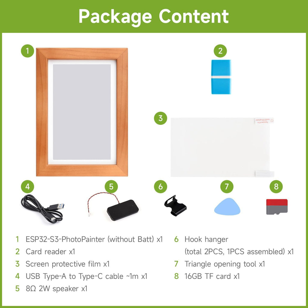 Waveshare ESP32-S3-PhotoPainter 7.3inch E6 Full Color E-Paper Display with Solid Wood Photo Frame, Ultra-Long Standby, 800 × 480 Resolution, No BAT