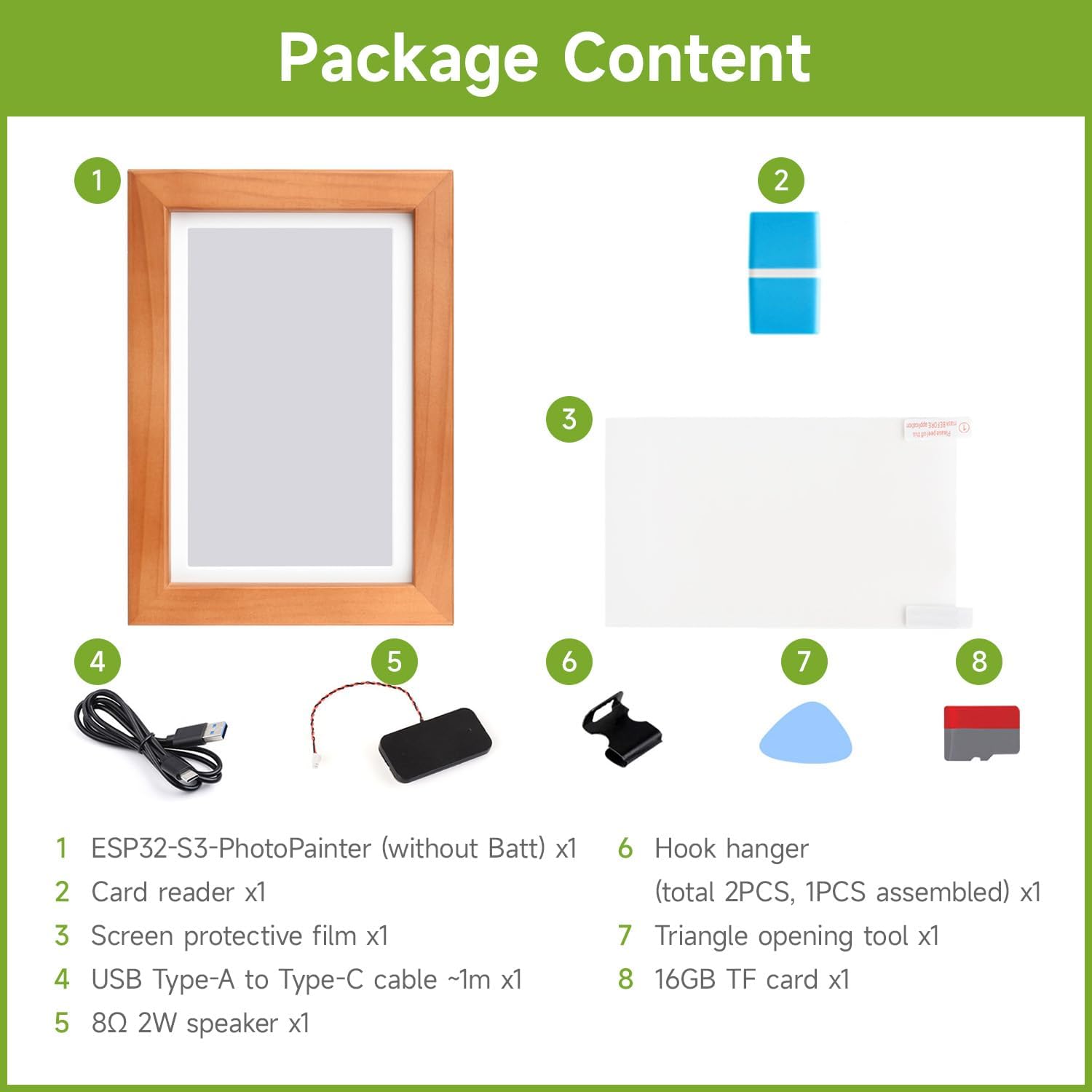 Waveshare ESP32-S3-PhotoPainter 7.3inch E6 Full Color E-Paper Display with Solid Wood Photo Frame, Ultra-Long Standby, 800 × 480 Resolution, No BAT