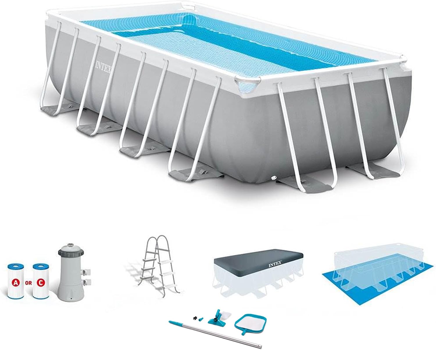 Intex 16ft x 3.5ft Above Ground Rectangular Frame Swimming Pool Set & Skimmer