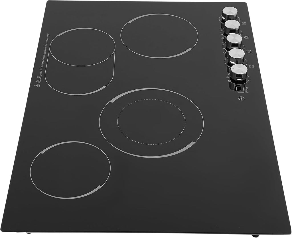 30'' Electric Cooktop with 4 Burners, 1200W Electric Stove with Adjustable Timer&Safe Lock, Top Built-In Cooktop with 5 Heating Level, Lockable Knob Control, No Plug, 110V