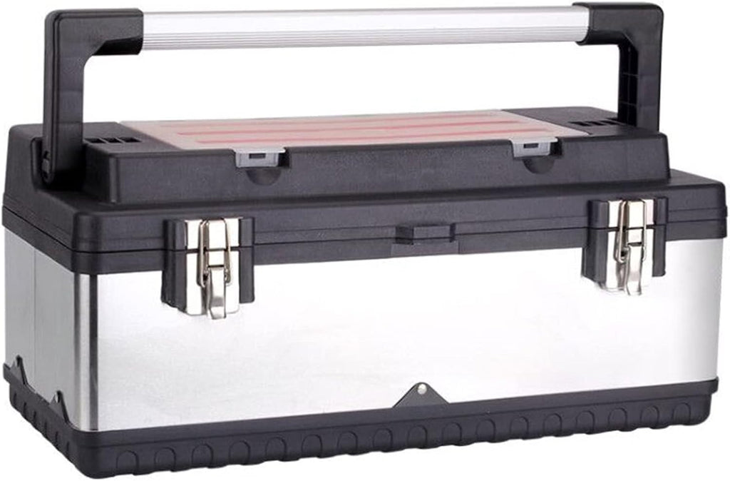 Portable Tool Box Tool Box, Stainless Steel and Plastic Construction - Removable Tray, Tool Box Organizer with Aluminum Handle Double Lock Small Parts Box (Size : 57.5 * 28 * 25.5cm)