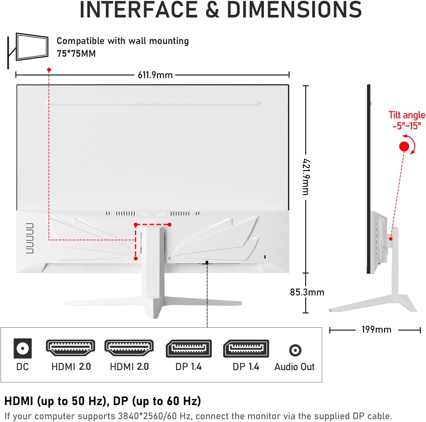 Gawfolk 28 inch UHD 4K Computer Monitor, IPS Ultra HD (3840×2560p) Screen, 3:2, 1.07 Billion Colours, 128% sRGB, Built-in Speakers, 178° Wide Viewing Angle DisplayPort, HDMI, White