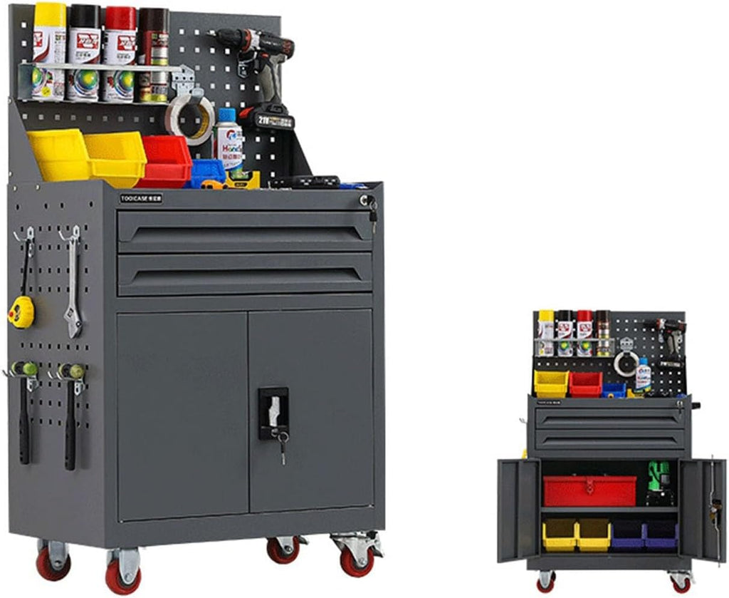 WANGHAI2024M Tool Box 2-Drawer High Capacity Rolling Tool Chest, Removable Cabinet Storage Tool Box with Wheels and Lock for Mechanical Workshops Tool Storage(Gris)