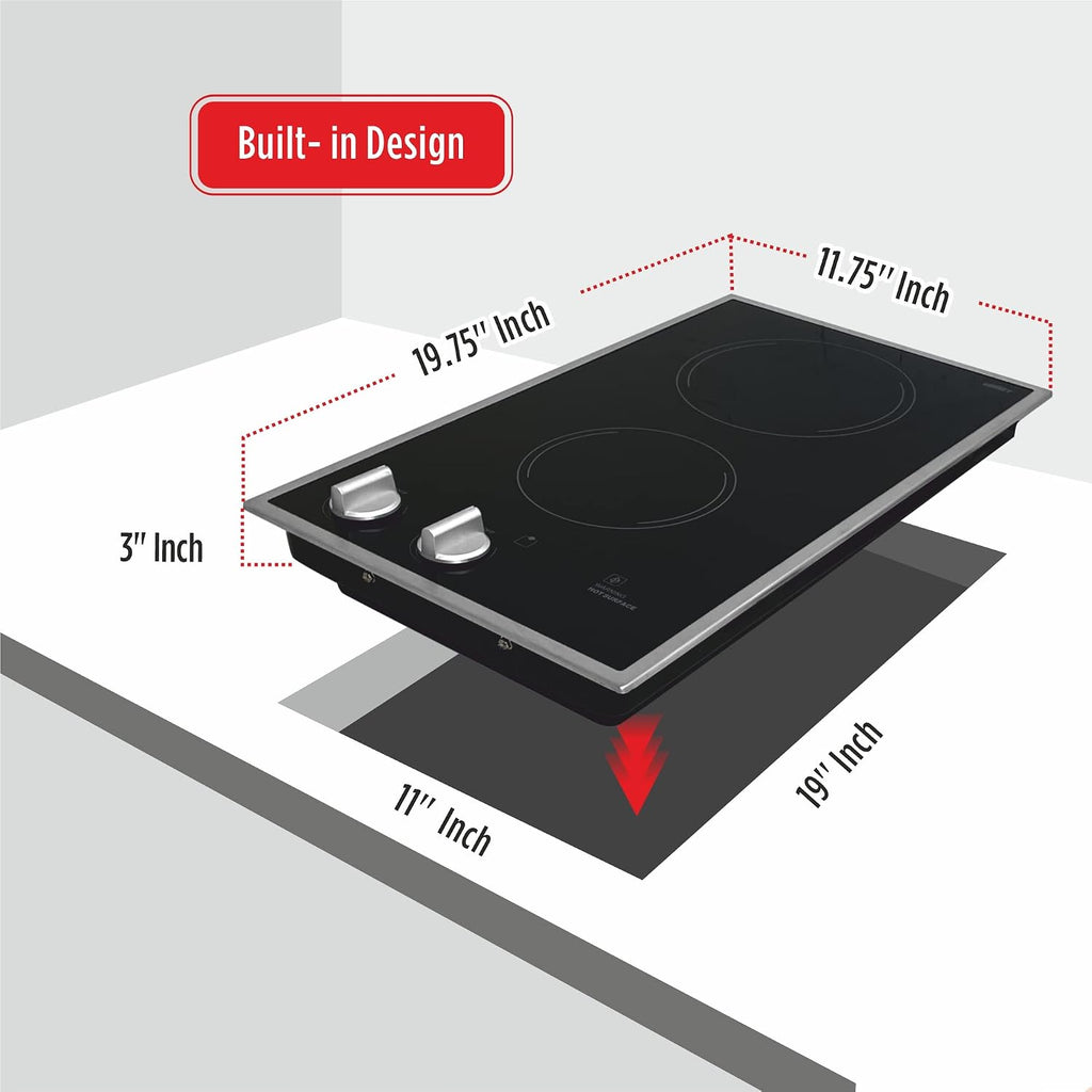 Summit CR2B12ST 12' Wide 115V 2-Burner Radiant Cooktop, Black Ceramic Glass, 1400W, ADA Compliant, Safety Heat Indicator, Easy to Clean, Cord Included, Hotel Suites, Extended Stay, Apartments, House