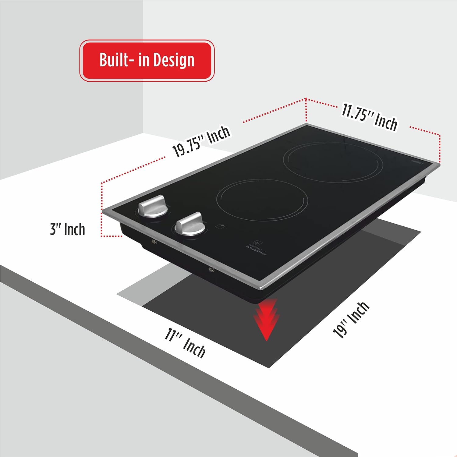 Summit CR2B12ST 12' Wide 115V 2-Burner Radiant Cooktop, Black Ceramic Glass, 1400W, ADA Compliant, Safety Heat Indicator, Easy to Clean, Cord Included, Hotel Suites, Extended Stay, Apartments, House
