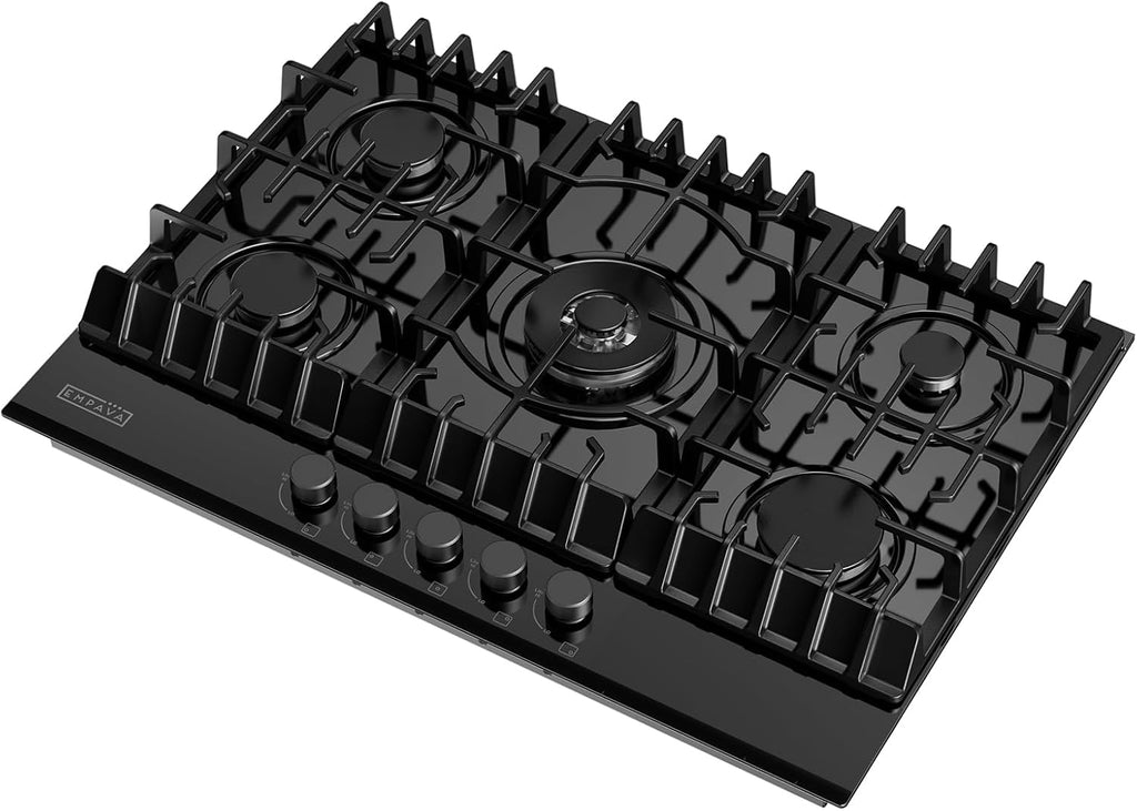 Empava 30 in. Gas Stove Cooktop 5 Italy Sabaf Sealed Burners NG/LPG Convertible in Black Tempered Glass