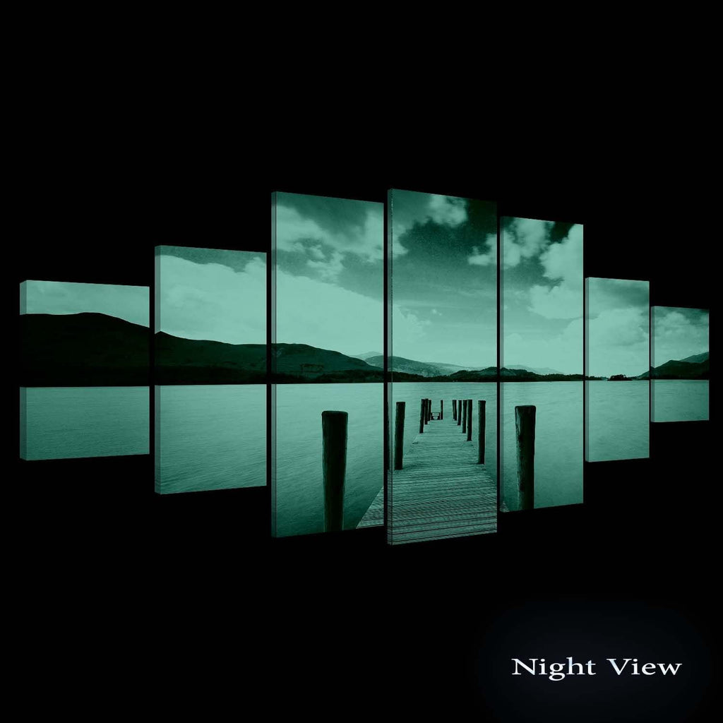 Startonight Huge Canvas Wall Art - Beautiful Bridge On The Beach - USA Large Home Decor - Dual View Surprise Artwork Modern Framed Wall Art Set of 7 Panels Total 40' x 95'