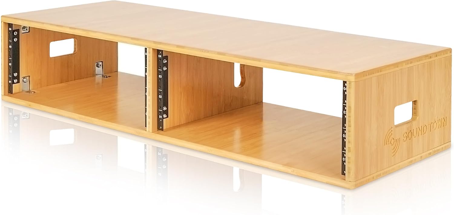 Sound Town DIY 2 x 4U Studio Rack, Solid Carbonized Bamboo, for Recording Room, Home Studio (STBR-D4)