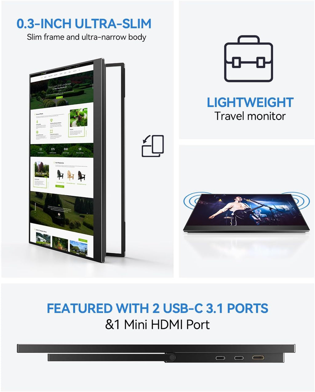UPERFECT 17.5' Portable Monitor 1920×1200 FHD 16:10 IPS 125% sRGB 400 nits USB-C & HDMI Laptop Extender with 180° Adjustable Stand, Travel Second Screen for MacBook, PC, Phone & Gaming