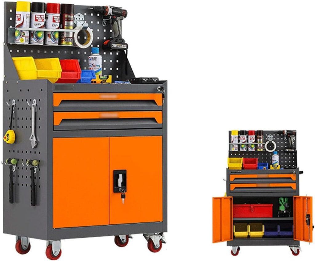 Multifunctional 2-Drawer High Capacity Rolling Tool Chest, Removable Cabinet Storage Tool Box with Wheels and Lock for Mechanical Workshops for Garage(Orange)