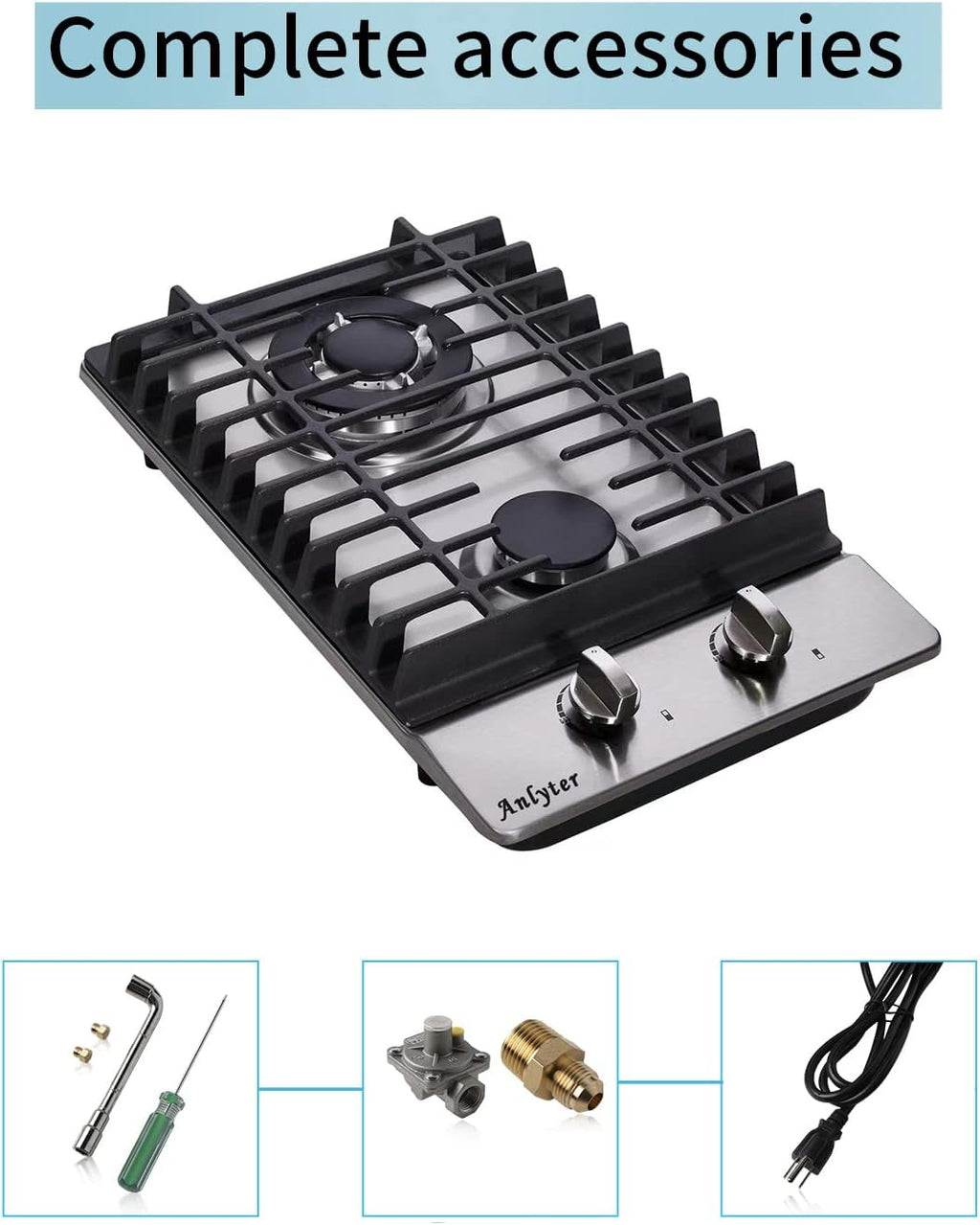 12 Inch Gas Cooktop, 2 Burners Built-in Gas Stovetop Stainless Steel Gas Stove Top LPG/NG Convertible Dual Fuel Sealed Gas Hob