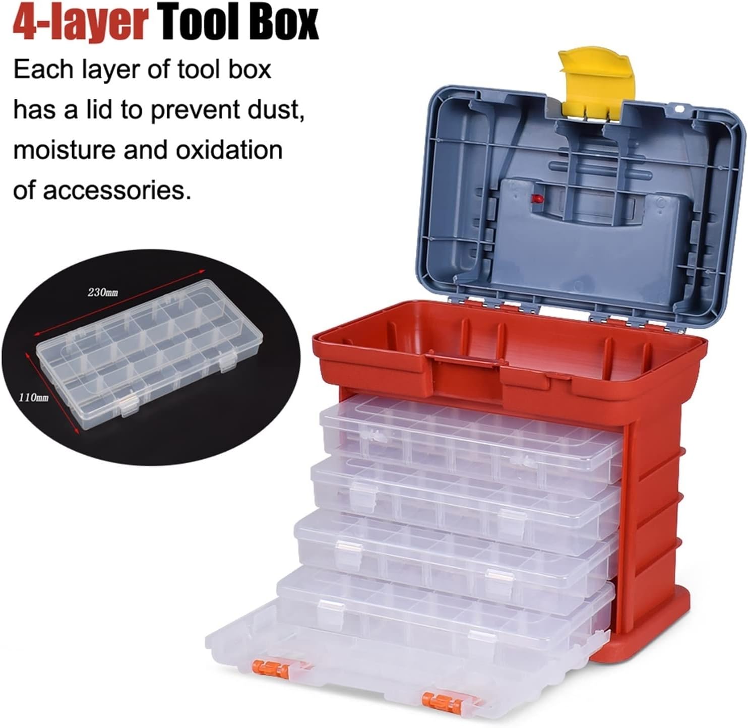 Portable Tool Box Tool Box Multipurpose Tackle Organizer, Portable 4 Tier Fishing Accessory Case - Removable Tray & Adjustable Dividers Small Parts Box