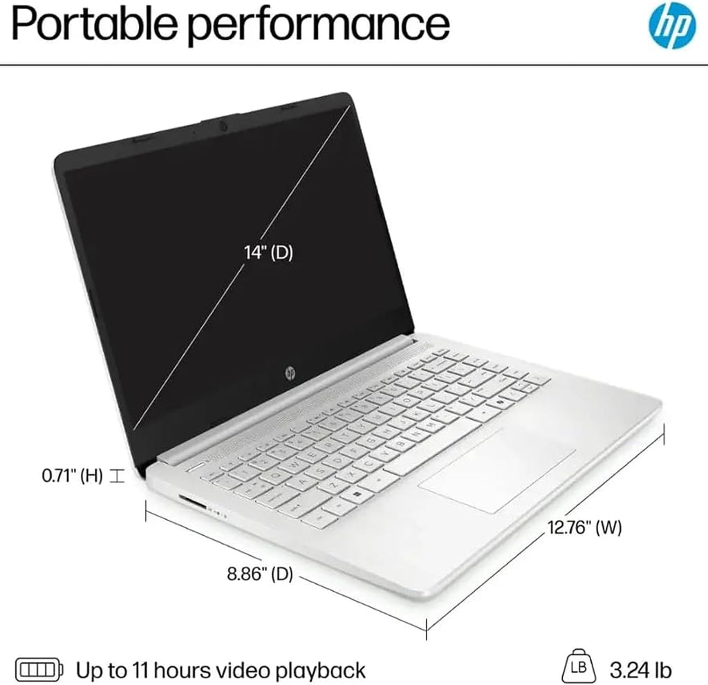 HP Student Business Laptop Computer - Intel Processor N150, 14 inch HD Display, AI-Powered, Lightweight, Windows 11 Pro, Webcam, w/Accessories, 16GB RAM, 128 GB Storage(128GB UFS+128GB MSD), Silver
