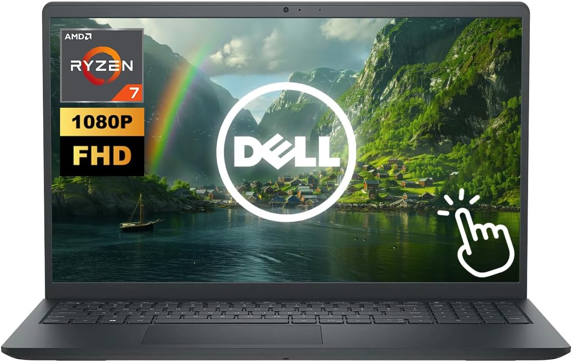Dell Inspiron 15.6' FHD Touchscreen Business Laptop, AMD Ryzen 7 7730U (8-Core), 16GB RAM 1TB Storage (512GB SSD+512GB External), Windows 11 Home, SD Card Reader, Black