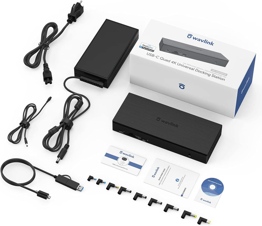 WAVLINK USB-C Quad 4K Docking Station with 100W PD for Thunderbolt 4/3, MacBook Neo, Mac/Windows/Chrome, USB C Universal Displaylink Dock- 4 HDMI, 4 DisplayPort, 2.5G Ethernet, USB, SD/TF Slot,Audio