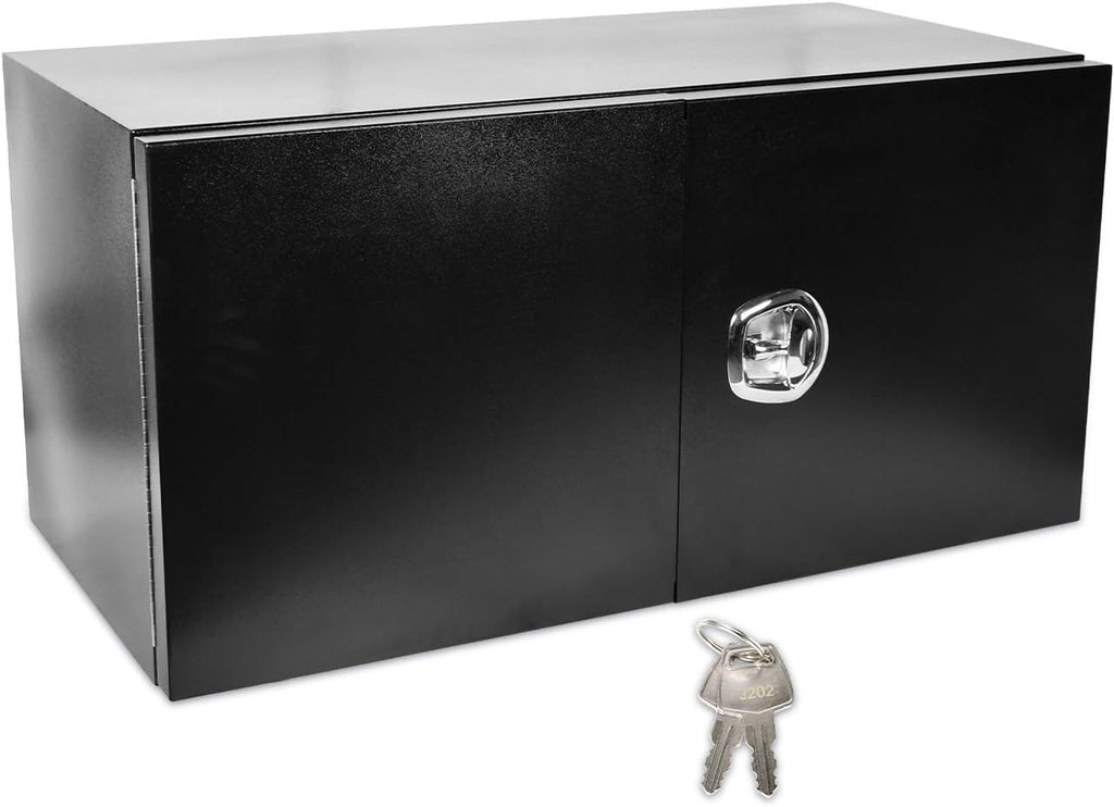 SSN 48'' Inch Black Steel Underbody Truck Box with T-Handle Latch and Barn Door,24 X 24 X 48 Inch Truck Bed Tool Box,Waterproof and Durable Toolbox,for Storage and Organization