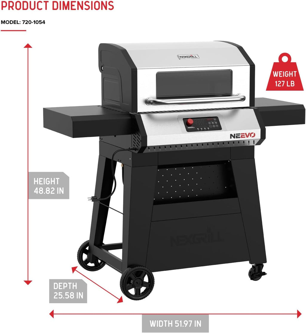 Neevo Smart Propane Grill 44,000 BTU, 2-Burner Outdoor BBQ, Electronic Control, 714 Sq In Cooking Space, Cast Iron Grates, App Connected – 720-1054