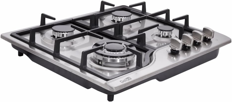 Deli-kit® 24 inch LPG/NG Gas Cooktop Dual Fuel Sealed 4 Burners Stainless Steel Gas Cooktop 4 Burners Drop-In Gas Hob DK245-A02 Gas Cooker