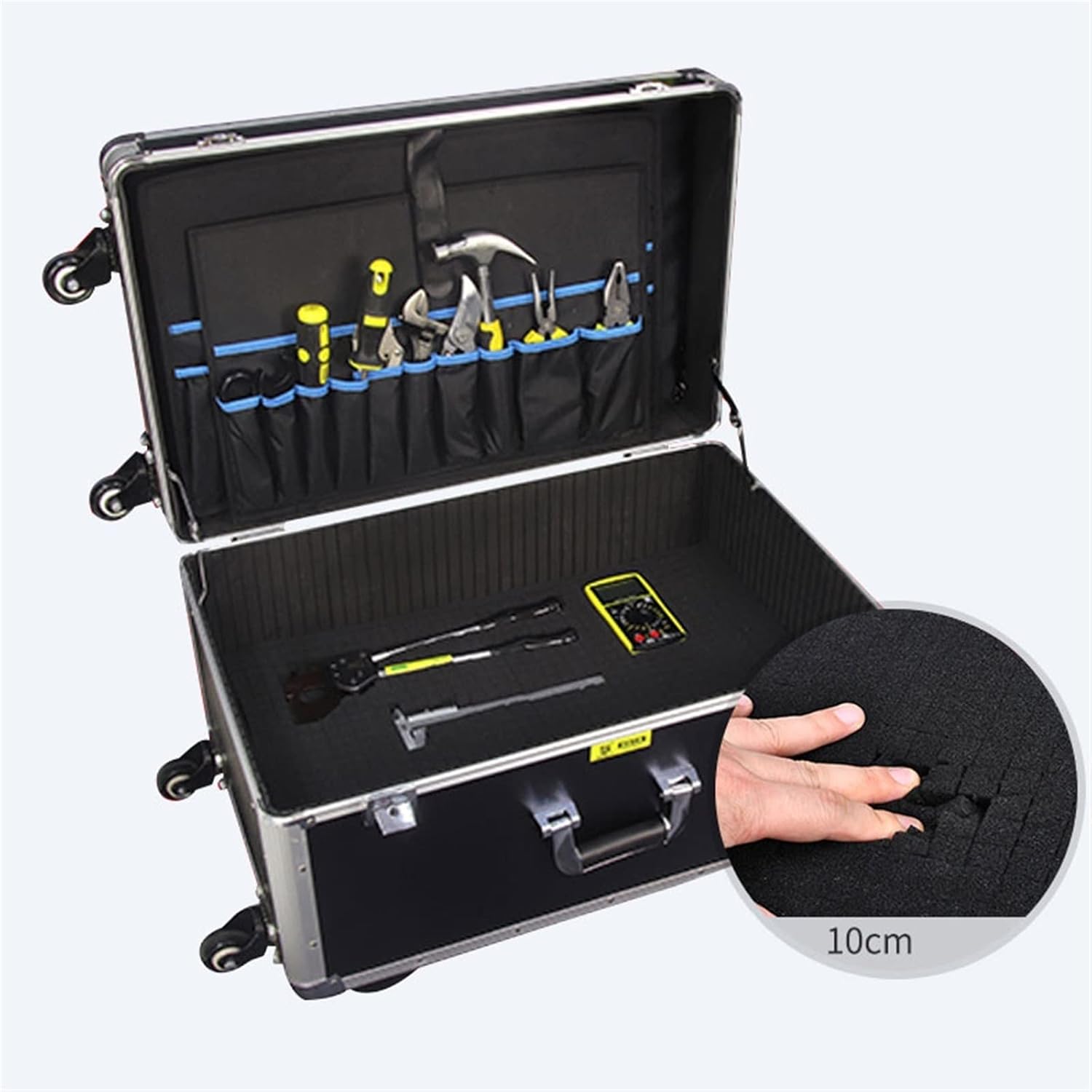 Portable Tool Box Aluminium Tool Case Portable Storage Tool Case Carrying Case with Wheels Equipment Storage Case with Removable Foam Small Parts Box (Size : 65 * 42.5 * 35cm)