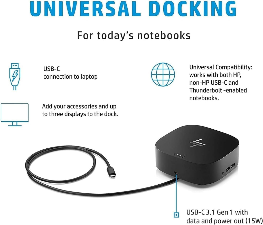 HP USB-C Essential Dock G5 (1 SuperSpeed USB Type-C; 2 USB Type-A;1 Audio Jack; 2 DisplayPort 1.4; 1 HDMI 2.0; 1 RJ-45; 2 SuperSpeed USB Type-A (Charging)) Bundle Dockztorm Dock 78L94AA#ABA-0-R Black