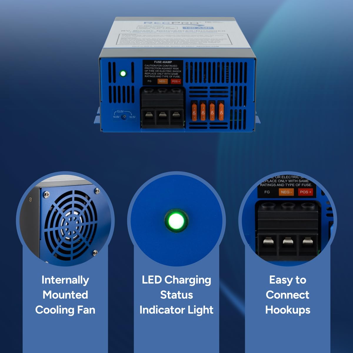 RecPro RV Converter 100 Amp | RV Power Converter & Battery Charger | 4 Stage Smart Charging | 120VAC to 12VDC | 13V to 16.5V Operating Range